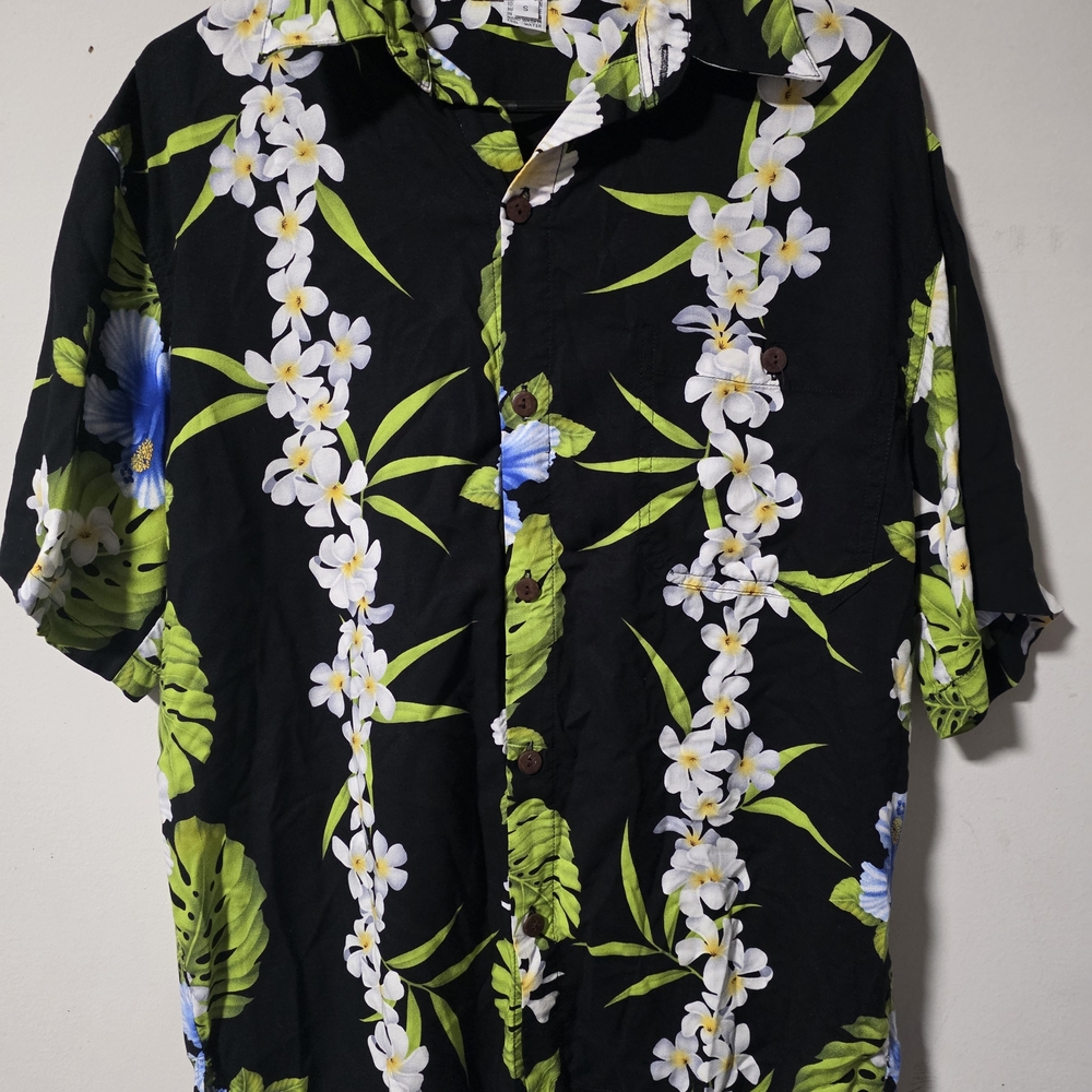 Men's Black Floral Hawaiian Polo Shirt